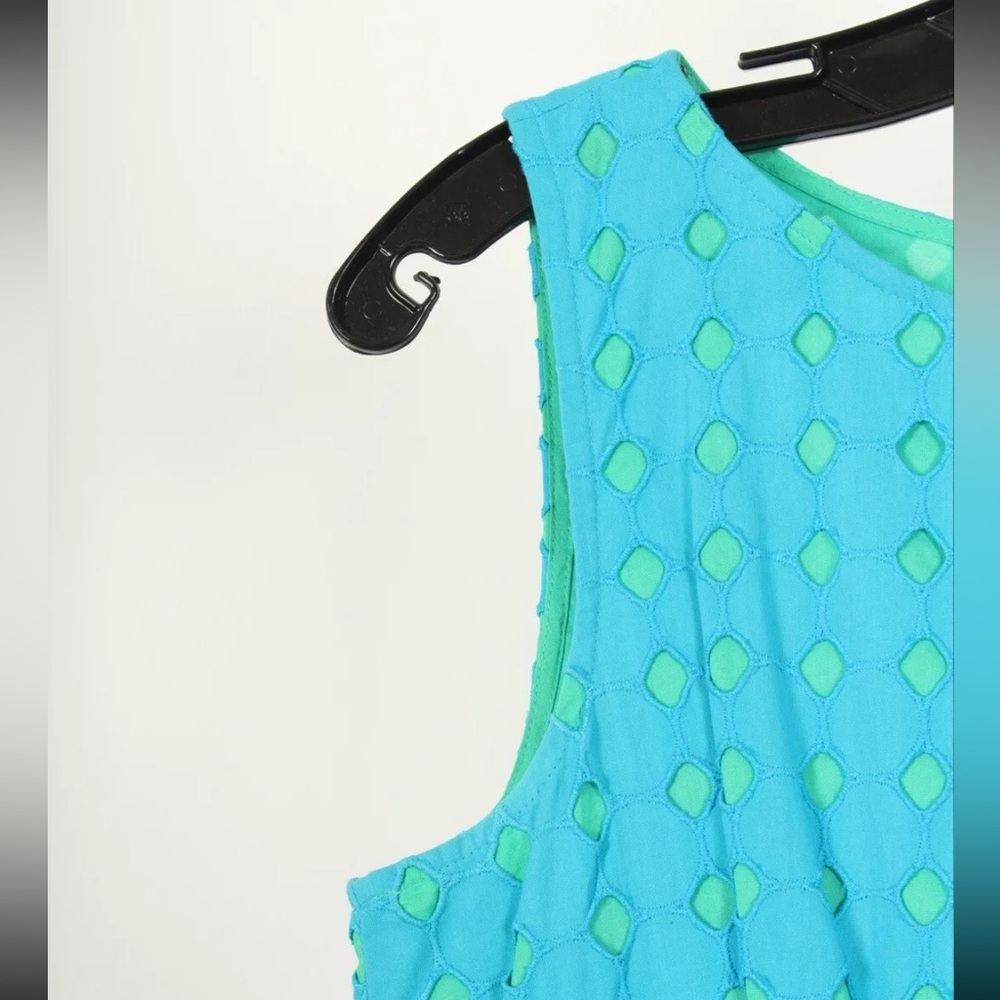 Loft Women’s Dress 6 Blue Green A Line Sleeveless Lined Pleated 100% Cotton - Picture 4 of 7